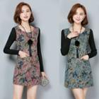 Butterfly Print Long-sleeve Dress
