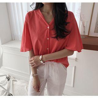 V-neck Flare-sleeve Blouse