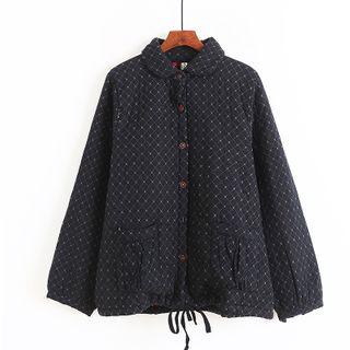 Argyle Print Padded Buttoned Jacket