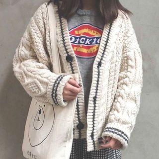 Contrast Trim Cable Knit Cardigan