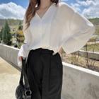 [lovb] V-neck Wide-sleeve Crepe Shirt