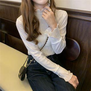 Stand Collar Long-sleeve Glitter Top