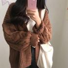 Open-front Long Cable Knit Cardigan
