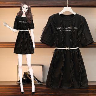 Short-sleeve Ruffle Mini A-line T-shirt Dress