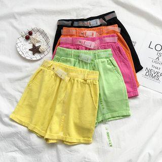 Letter Buckled Belted Wide-leg Shorts