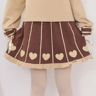 Heart Print Frill Trim A-line Skirt
