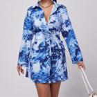 Lace-up Tie-dye Mini A-line Shirtdress