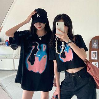 Short-sleeve Printed Cropped T-shirt / Elbow-sleeve Oversized T-shirt