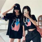 Short-sleeve Printed Cropped T-shirt / Elbow-sleeve Oversized T-shirt
