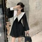 Bell-sleeve Wide-collar Mini A-line Dress