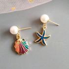 Faux Pearl Non-matching Shell & Starfish Dangle Earring