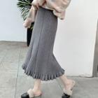 Ruffled Rib Knit Midi Skirt