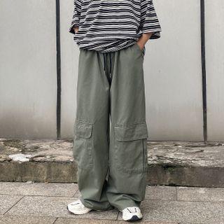 Couple Matching Stitched Cargo Wide Leg Jeans