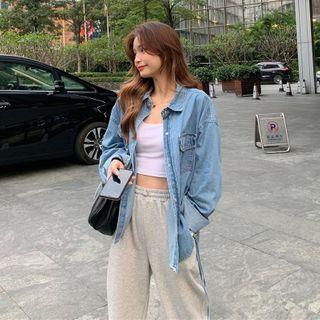 Long-sleeve Denim Shirt / Tank Top / Harem Sweatpants