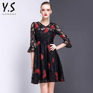 Butterfly Embroidered A-line Lace Dress
