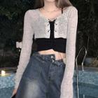 Shirred Camisole Top / Long-sleeve Lace-up Crop T-shirt / Set