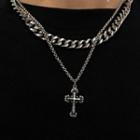 Layered Chain Cross Necklace Silver - One Size