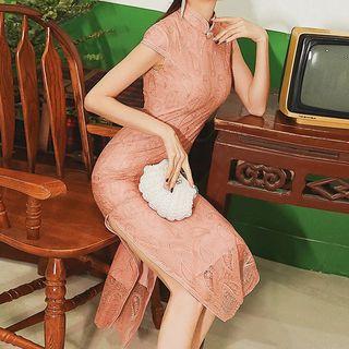 Short-sleeve Midi Lace Cheongsam