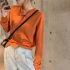 Long-sleeve Knit Cardigan Tangerine - One Size