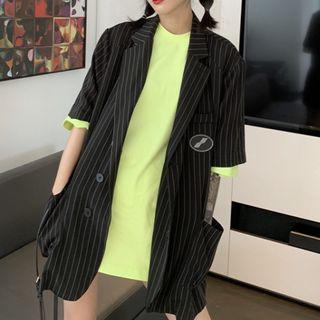 Short-sleeve Striped Blazer / Elbow-sleeve T-shirt