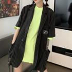 Short-sleeve Striped Blazer / Elbow-sleeve T-shirt