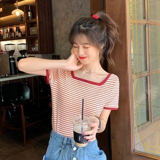 Short-sleeve Striped T-shirt Stripes - Red - One Size