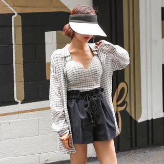 Set: Spaghetti-strap Checked Top + Shirt
