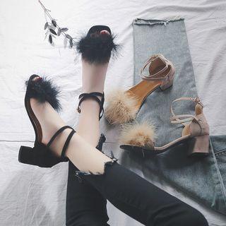 Fluffy Block Heel Sandals