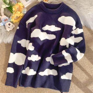 Two Tone Long Sleeve Print Knit Sweatshirt