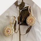 Disc Rhinestone Dangle Earring 1 Pair - Gold - One Size
