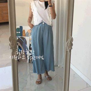 Pleated-front Wide-leg Jeans Light Blue - One Size
