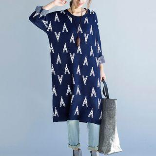 Long-sleeve Patterned Knit Midi Dress