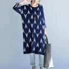 Long-sleeve Patterned Knit Midi Dress