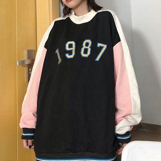Mock-neck Numbering Paneled Sweatshirt