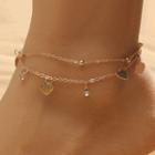 Heart Rhinestone Layered Alloy Anklet 01 - Gold - One Size