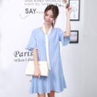 Elbow-sleeve Ruffle Dress With Ribbon