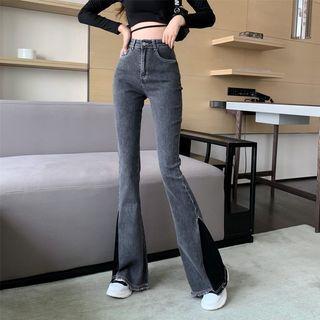 High Waist Two Tone Bell Bottom Jeans