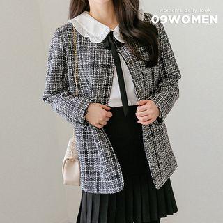 Round-neck Longline Tweed Jacket