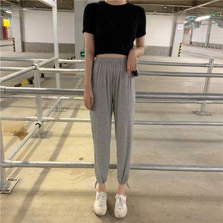 Cropped Short-sleeve T-shirt / Drawstring Harem Pants