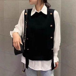 Bell-sleeve Shirt / Sweater Vest / Set