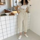 Paperbag Baggy Suspender Pants Ivory - One Size