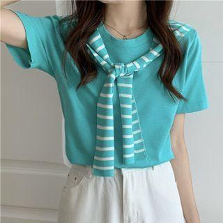 Short-sleeve Shawl Applique T-shirt