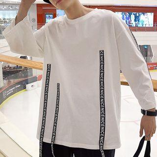 Elbow-sleeve Lettered-strap T-shirt