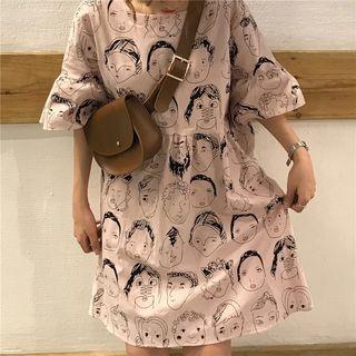 Printed Tie Back Short Sleeve Dress