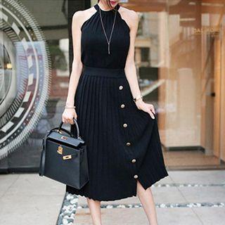 Set: Cardigan + Sleeveless Top + Pleated Skirt