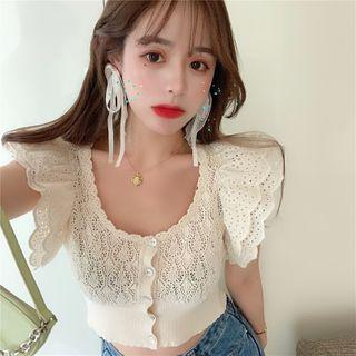 Perforated Cropped Knit Top Almond - One Size