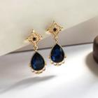 Drop Faux Crystal Dangle Earring 1 Pair - Ear Studs - Sapphire Blue & Gold - One Size