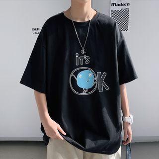 Short-sleeve Round Neck Print Letter T-shirt