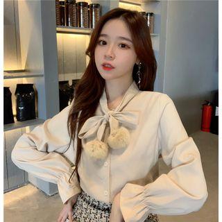 Tie-neck Pom Pom Shirt