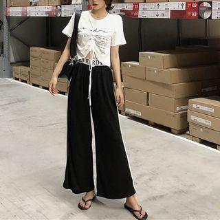 Short-sleeve Drawstring Top / Wide-leg Pants